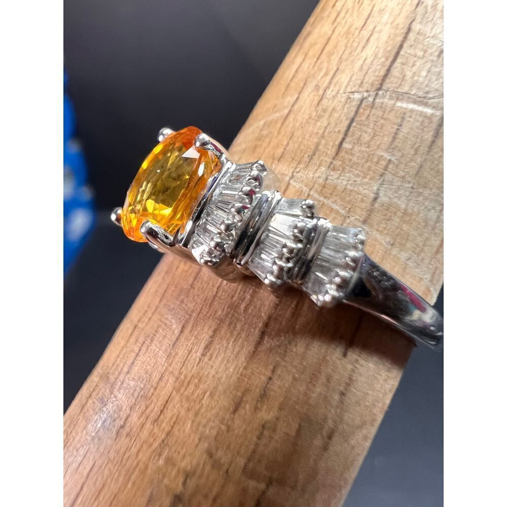 14k white gold yellow lab sapphire and diamond ring size 7 - Picture 11 of 16